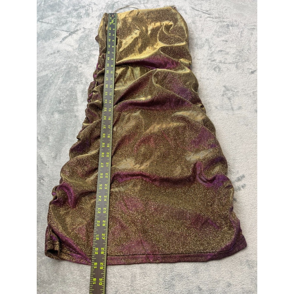 Pink Green Shimmer Bodycon Ruched Mini Dress Rhinestones Straps Size Small - Picture 6 of 7